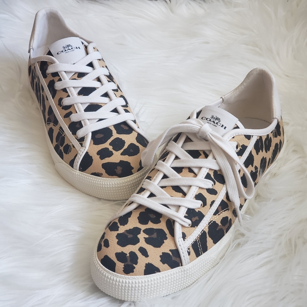 Coach Leopard Print Tennis Shoes like new Sz runs 8.5 labaled 7.5 animal print